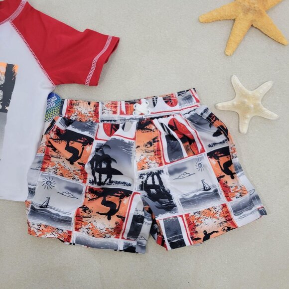iXtreme Rashguard swim trunks Set 12M Red Boys Baby Printed Two-Piece Surf Board - Picture 6 of 7